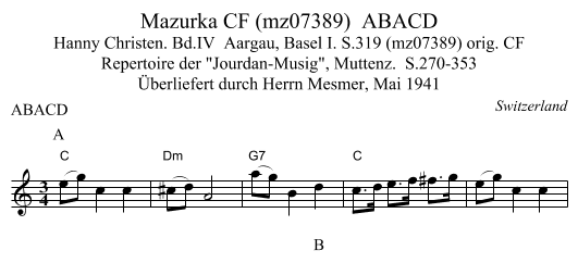 Mazurka CF (mz07389)  ABACD - staff notation