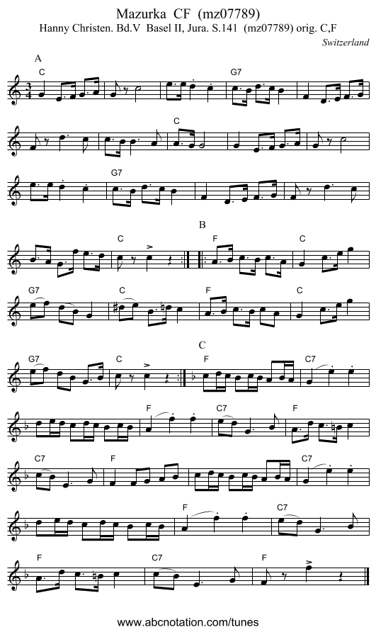 Mazurka CF (mz07789) - staff notation
