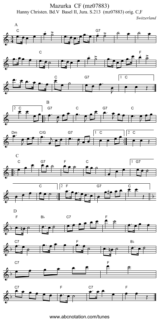 Mazurka  CF (mz07883) - staff notation