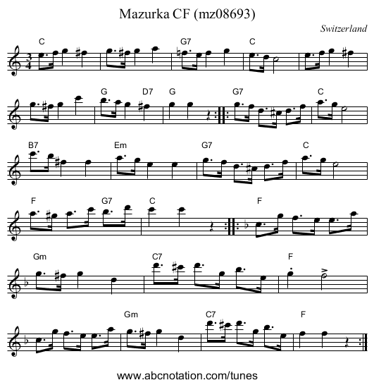 Mazurka CF (mz08693) - staff notation