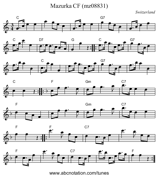 Mazurka CF (mz08831) - staff notation
