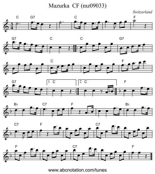 Mazurka CF (mz09033) - staff notation