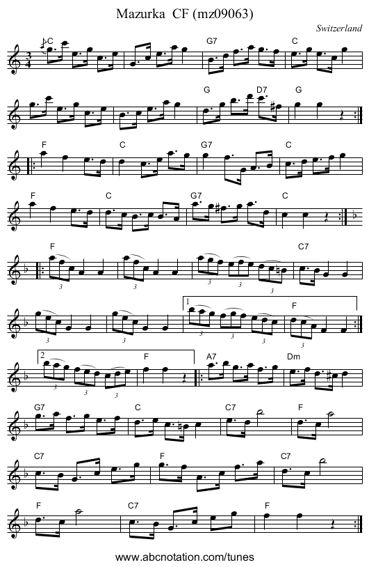 Mazurka  CF (mz09063) - staff notation