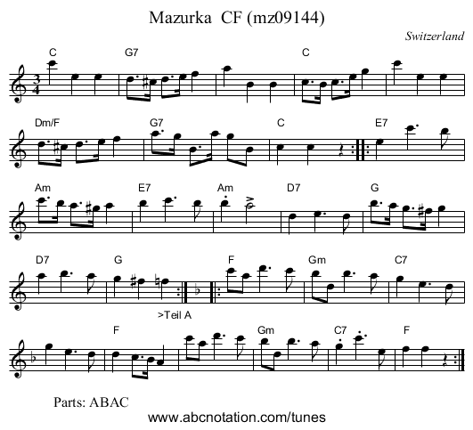 Mazurka CF (mz09144) - staff notation