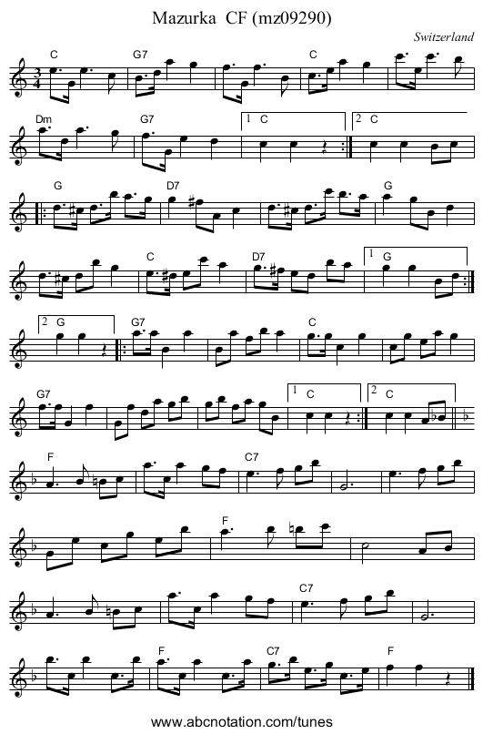 Mazurka  CF (mz09290) - staff notation