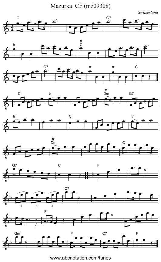 Mazurka  CF (mz09308) - staff notation