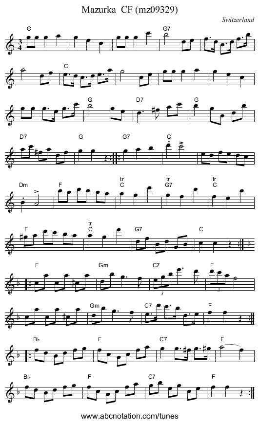 Mazurka  CF (mz09329) - staff notation