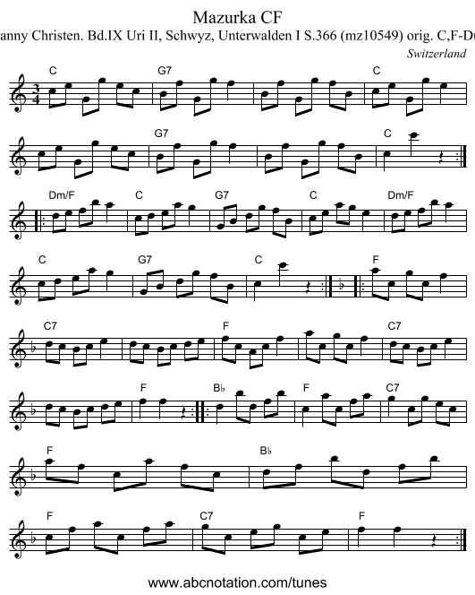 Mazurka CF - staff notation