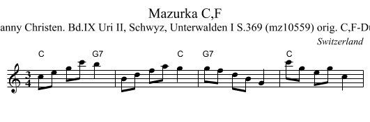 Mazurka C,F - staff notation