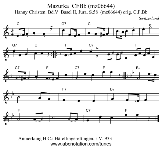 Mazurka  CFBb (mz06644) - staff notation