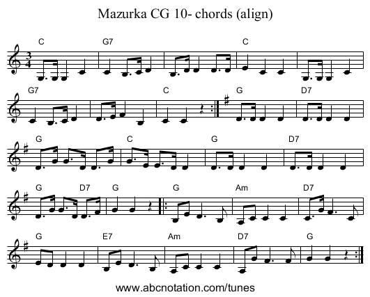 Mazurka CG 10- chords (align) - staff notation