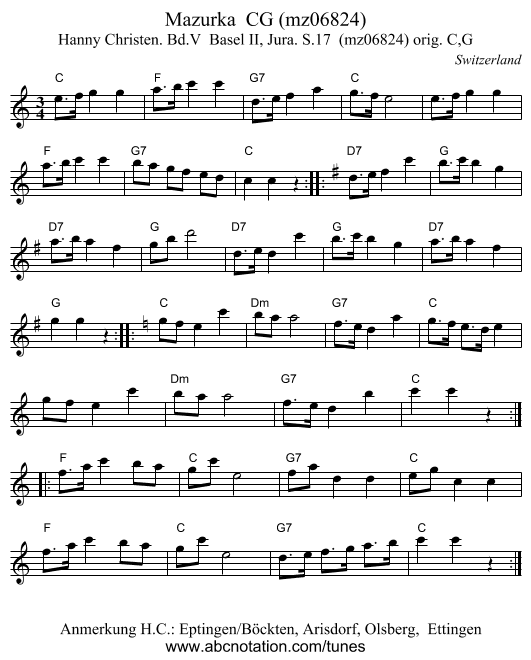 Mazurka CG (mz06824) - staff notation