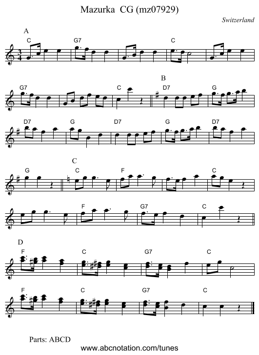 Mazurka  CG (mz07929) - staff notation