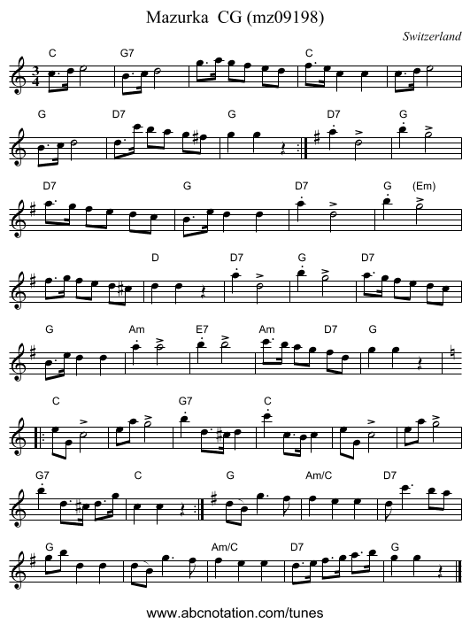 Mazurka CG (mz09198) - staff notation