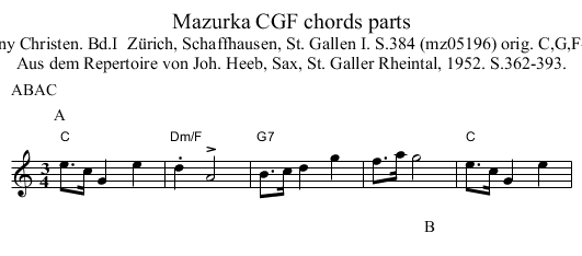 Mazurka CGF chords parts - staff notation