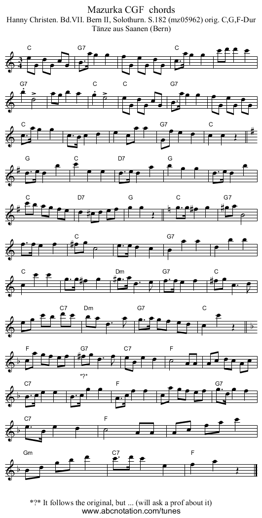 Mazurka CGF chords - staff notation
