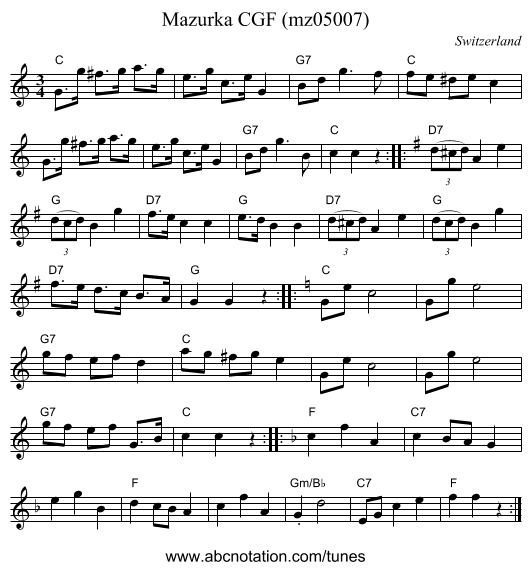 Mazurka CGF (mz05007) - staff notation