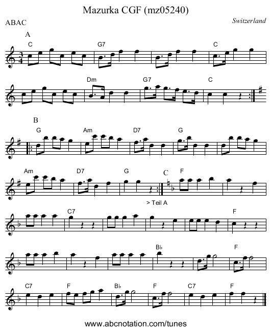Mazurka CGF (mz05240) - staff notation