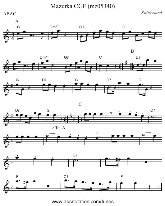 Mazurka CGF (mz05340) - staff notation