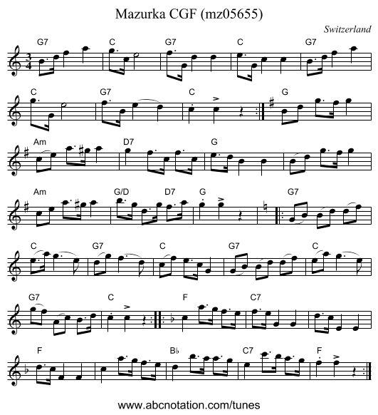 Mazurka CGF (mz05655) - staff notation