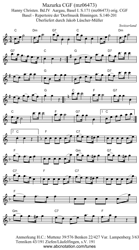 Mazurka CGF (mz06473) - staff notation