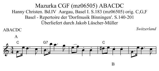 Mazurka CGF (mz06505) ABACDC - staff notation