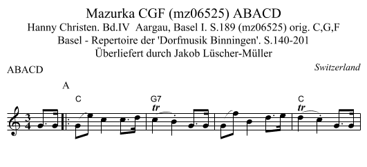Mazurka CGF (mz06525) ABACD - staff notation
