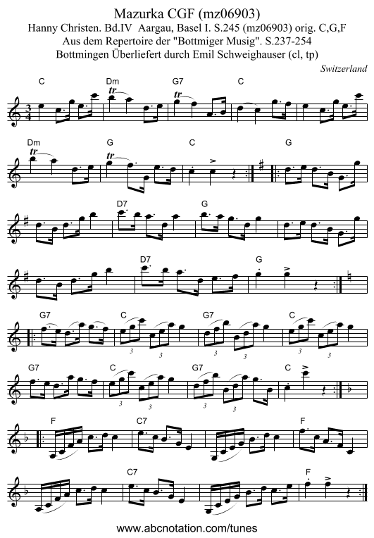 Mazurka CGF (mz06903) - staff notation