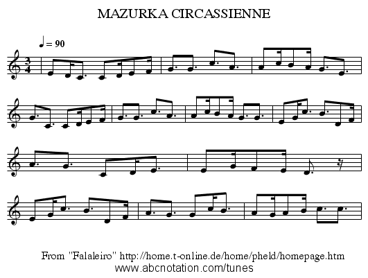 MAZURKA CIRCASSIENNE - staff notation