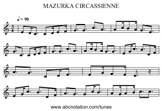 MAZURKA CIRCASSIENNE - staff notation