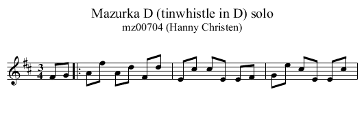 Mazurka D (tinwhistle in D) solo - staff notation