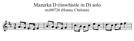 Mazurka D (tinwhistle in D) solo - staff notation