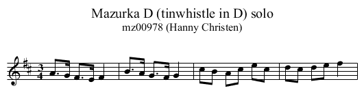 Mazurka D (tinwhistle in D) solo - staff notation