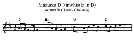 Mazurka D (tinwhistle in D) - staff notation