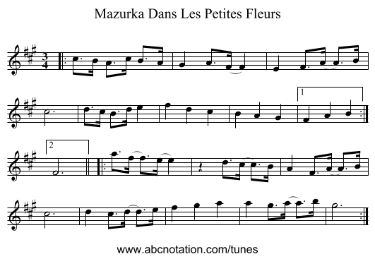 Mazurka Dans Les Petites Fleurs - staff notation