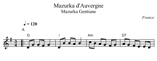 Mazurka d'Auvergne - staff notation