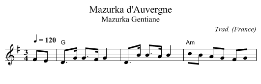Mazurka d'Auvergne - staff notation