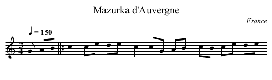 Mazurka d'Auvergne - staff notation