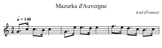 Mazurka d'Auvergne - staff notation