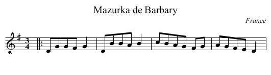 Mazurka de Barbary - staff notation