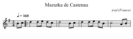 Mazurka de Castenau - staff notation