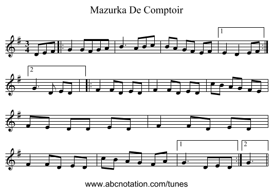 Mazurka De Comptoir - staff notation