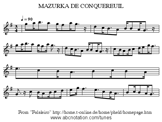 MAZURKA DE CONQUEREUIL - staff notation
