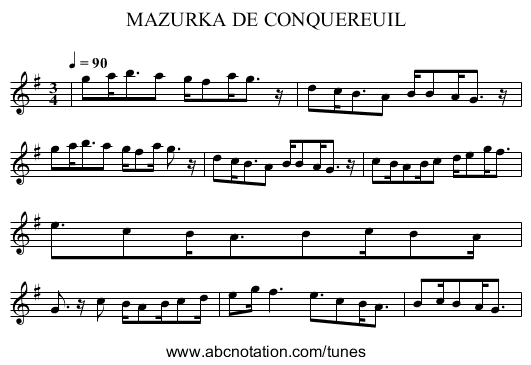 MAZURKA DE CONQUEREUIL - staff notation