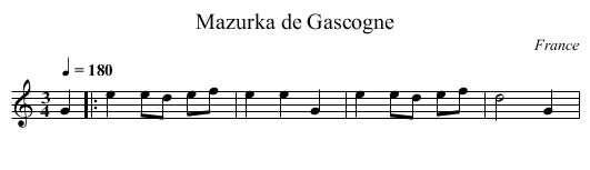 Mazurka de Gascogne - staff notation