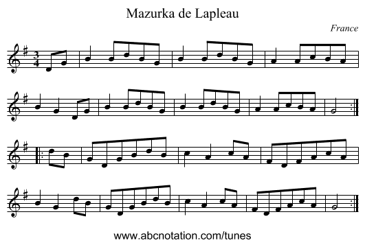 Mazurka de Lapleau - staff notation
