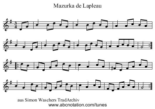 Mazurka de Lapleau - staff notation