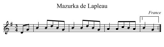 Mazurka de Lapleau - staff notation