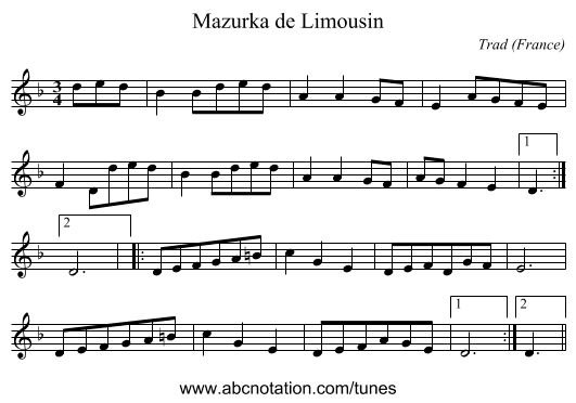 Mazurka de Limousin - staff notation