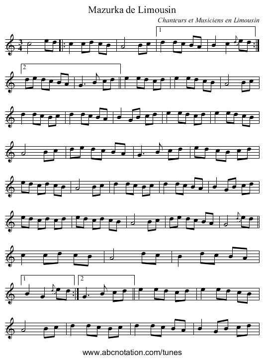 Mazurka de Limousin - staff notation